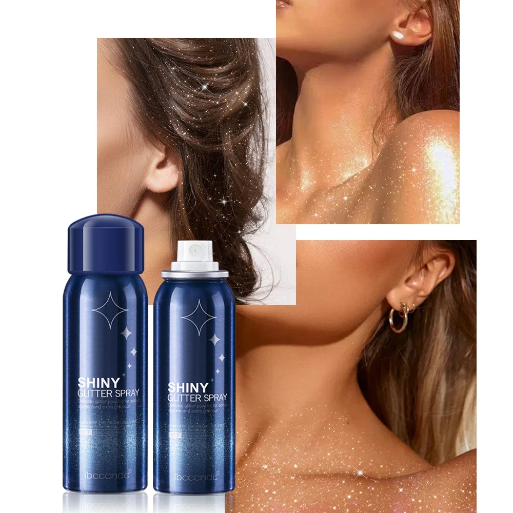 60ml Shiny Silver Glitter Spray High Gloss Glitter Powder Spray Waterproof Shiny Powder Makeup for Body Face Highlight Makeup