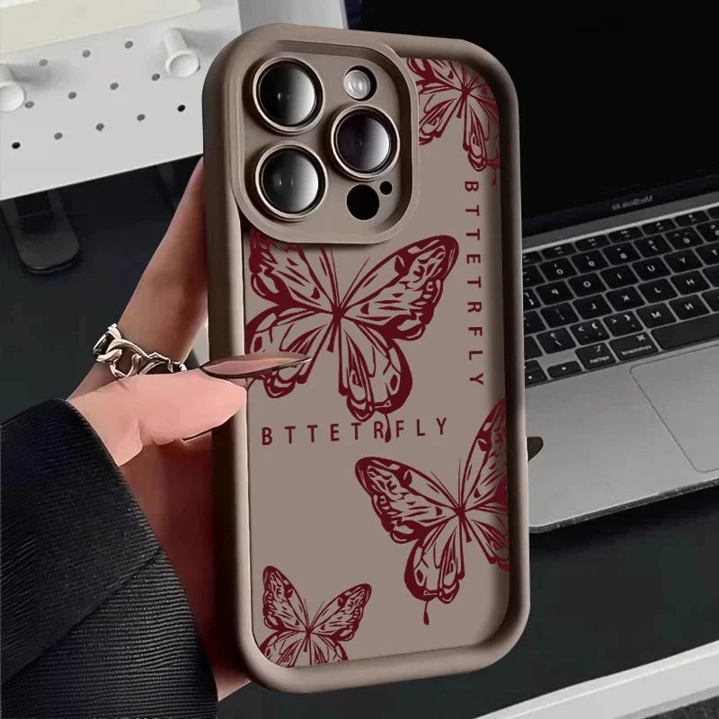 Pink Cute Butterfly Silicone Soft Phone Case For iPhone 17 16PRO 15 14 13 12 11PROMAX Shockproof Candy Cover
