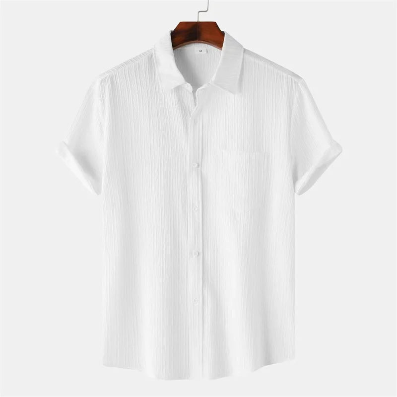 New 9 Color Men's Solid Striped Shirt Summer Fashion Short Sleeve Flap Top Men Casual Holiday Everyday Men