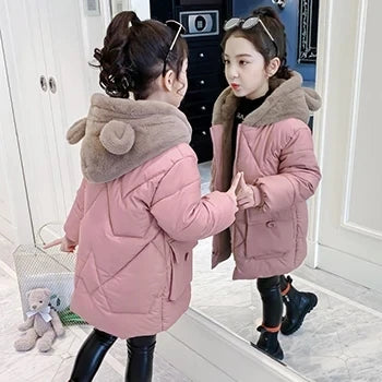 Girls Winter Jacket - Warm Hooded Cotton Polyester Coat | Windproof Kids Outerwear