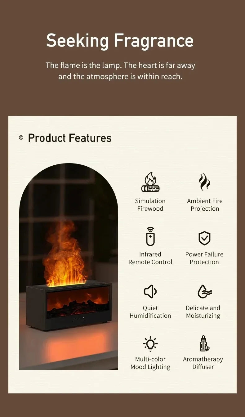 3D Flame Aromatherapy Diffuser - Essential Oil Humidifier with Color Lighting Remote Control