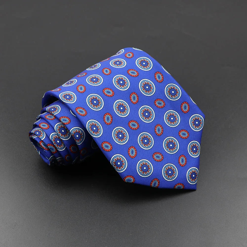 Mens Silk Tie - 75cm Soft Novelty Necktie in Blue Green Orange Floral Pattern