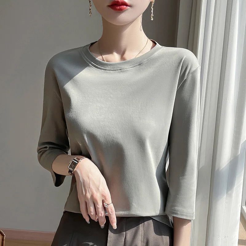 Cropped Mercerized Cotton T-Shirt - 100 Cotton Short Sleeve for Spring Summer 2023