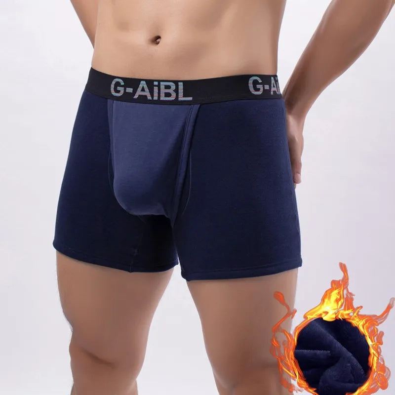 Men's Boxer Shorts Cotton Velvet Underwear Man Breathable JJ Hole Bullet Separation Pouch Underpants Male Winter Warm Panties