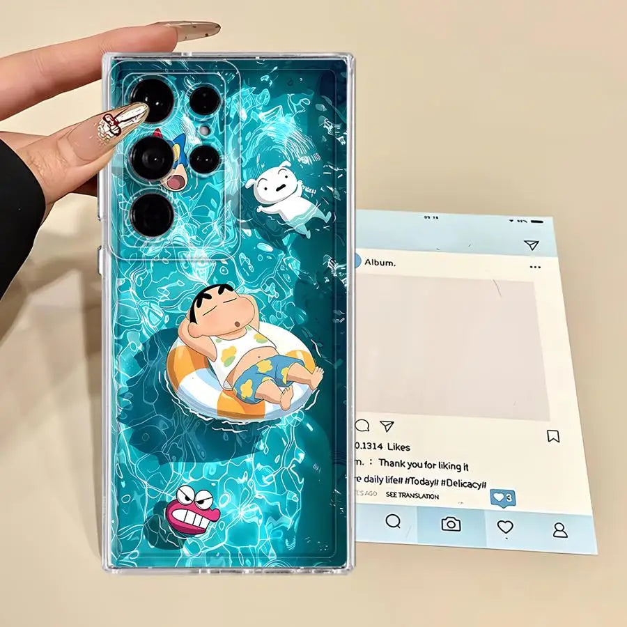 Case for Samsung Galaxy S25 Edge S24 S22 FE S21 S23 Ultra S20 Plus S26 Note 20 Ultra 10 Phone Cover Cute Crayons Shinchan