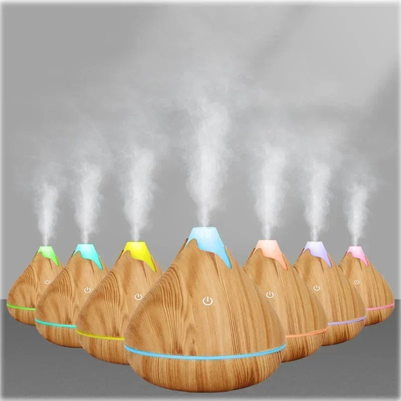 Wood Grain Essential Oil Diffuser - 350ML Ultrasonic Humidifier with Remote Control and 7 Color LED Light - ZOOMNSTORE