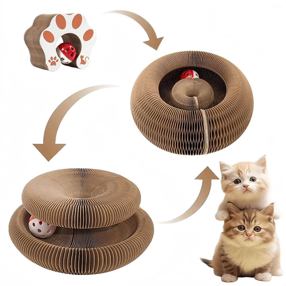 Foldable Corrugated Cat Scratching Board with Ball Track Toy Durable Scratch Pad Bed Free Surprise Gift USA Warehouse
