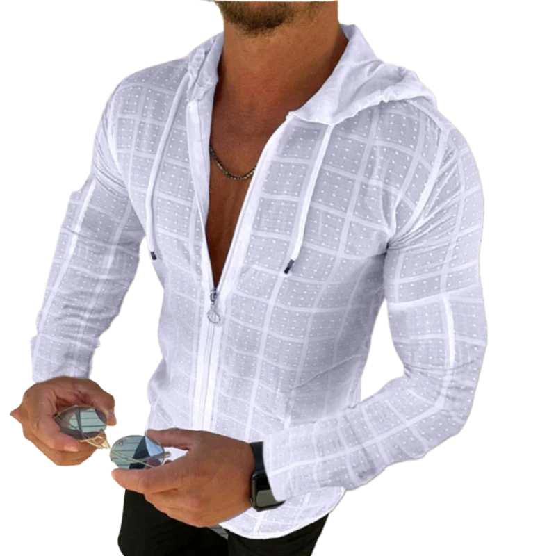 2026 Summer New Men's Cotton Linen Hooded Shirt Lightweight Casual Zipper Slim Fit Vacation Tops Sun Protection Clothing