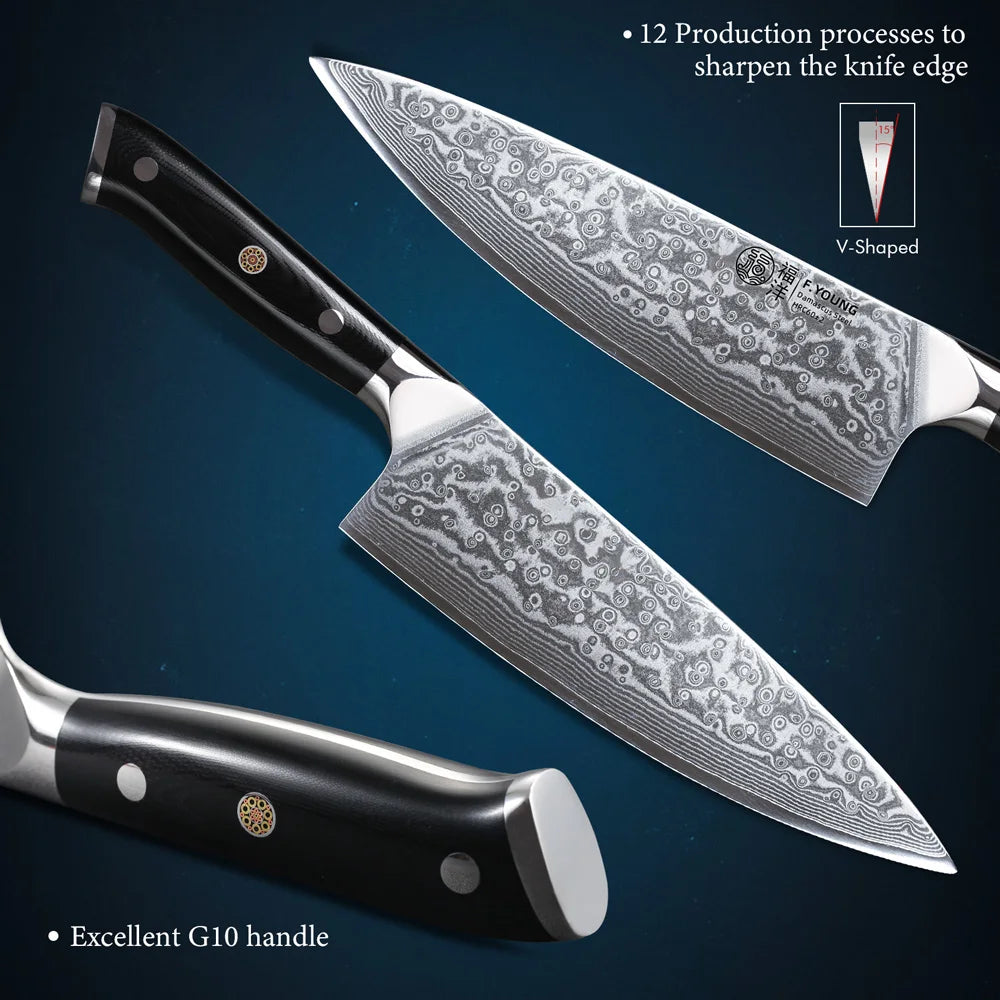 FYOUNG 8-Inch Damascus Chefs Knife - VG10 Super Sharp Kitchen Knife