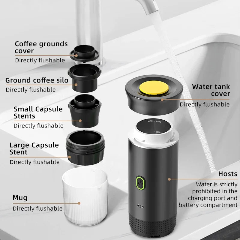 Portable Wireless Espresso Coffee Maker - 3-in-1 Travel Machine for Car Camping - ZOOMNSTORE