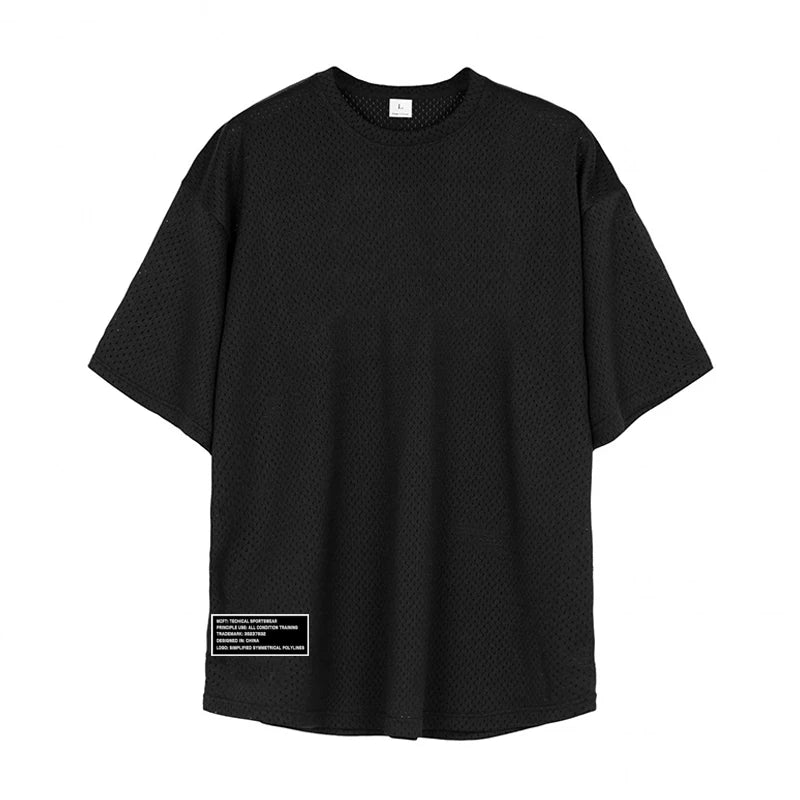 Oversized Breathable Loose Mens Sport T-Shirts Gym Fitness Bodybuilding Half-Sleeve Shirts Summer Quick Dry Mesh Casual Clothing