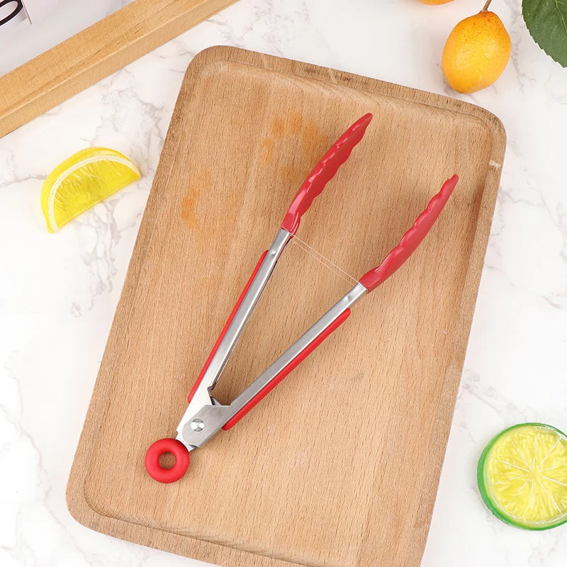 Silicone BBQ Grilling Tongs - Non-Stick Stainless Steel Kitchen Tools