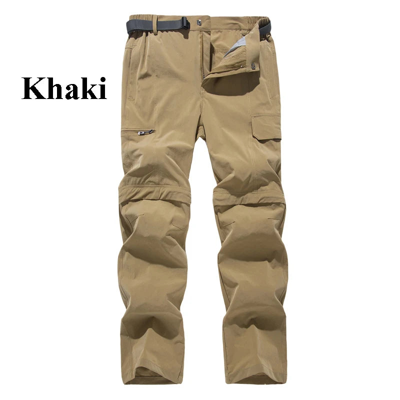 NUONEKO New Elastic Mens Hiking Pants Outdoor Sport Summer Quick Dry Waterproof Detachable Camping Trekking Climbing Cargo Pants