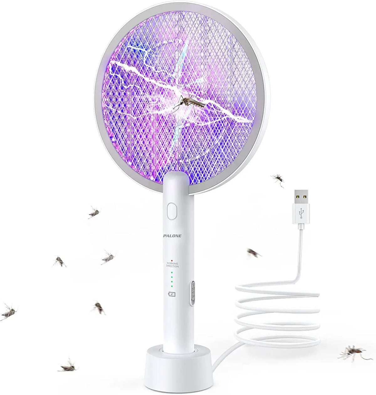 2 in 1 Mosquito swatter Electric Fly Bug Killer Lamp Zapper with 1200mAh Battery USB charge with Safety Mesh for Indoor,Outdoor