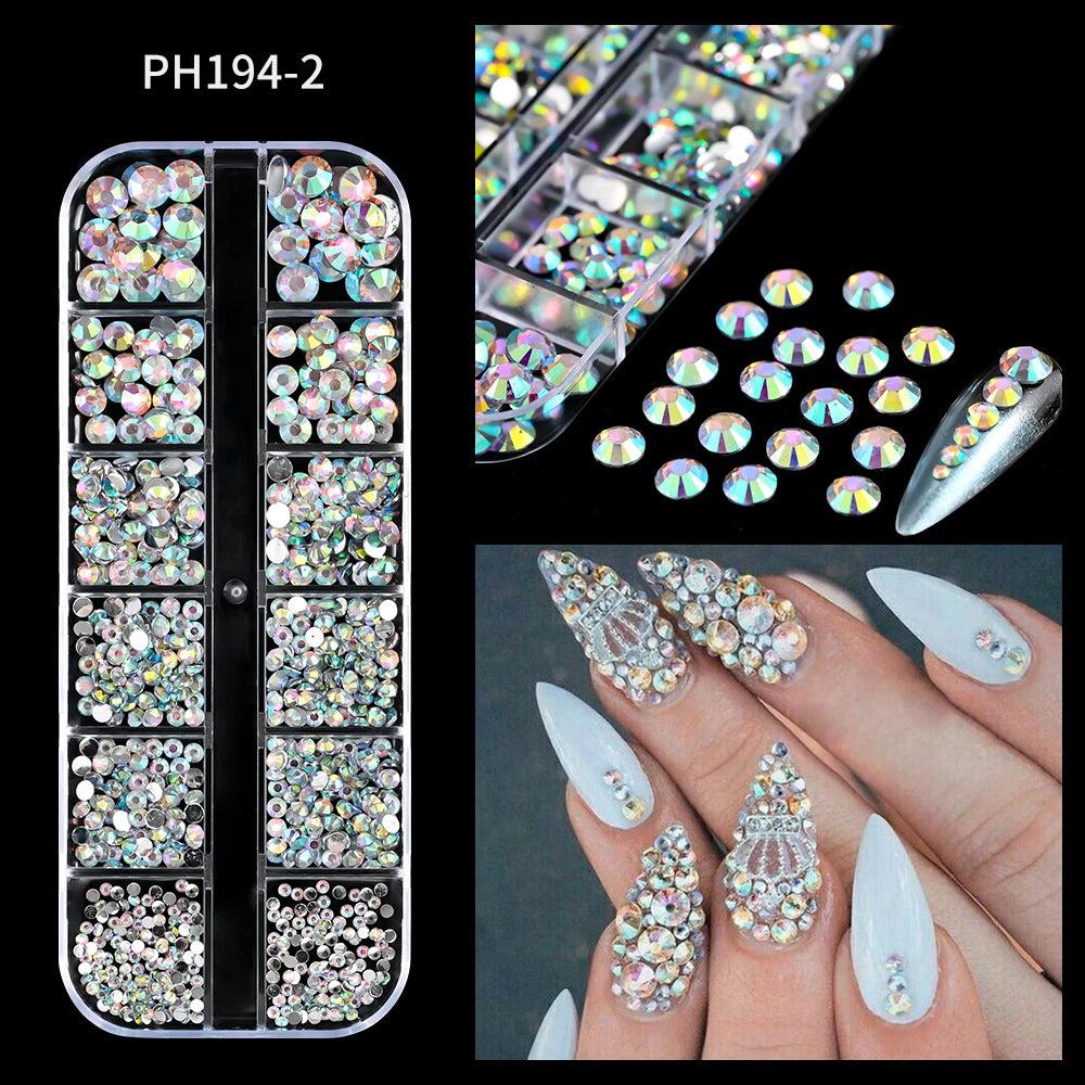 Ocean Gold Nail Art Charms - 3D Shell Seahorse Starfish Pearl Gems Studs