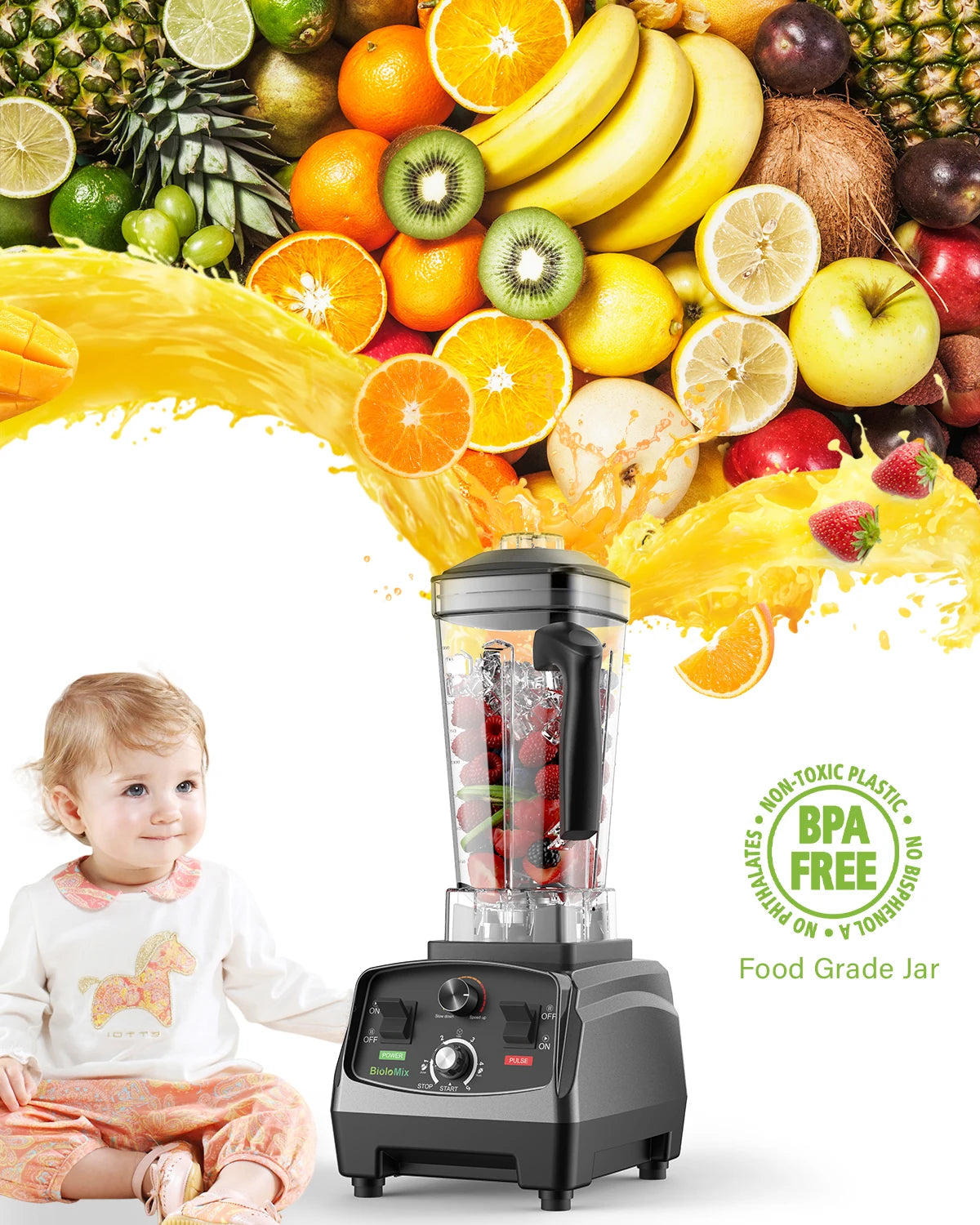 Heavy Duty Commercial Blender - 2200W Timer Mixer Juicer with 2L BPA Free Jar for Smoothies and Food Processing
