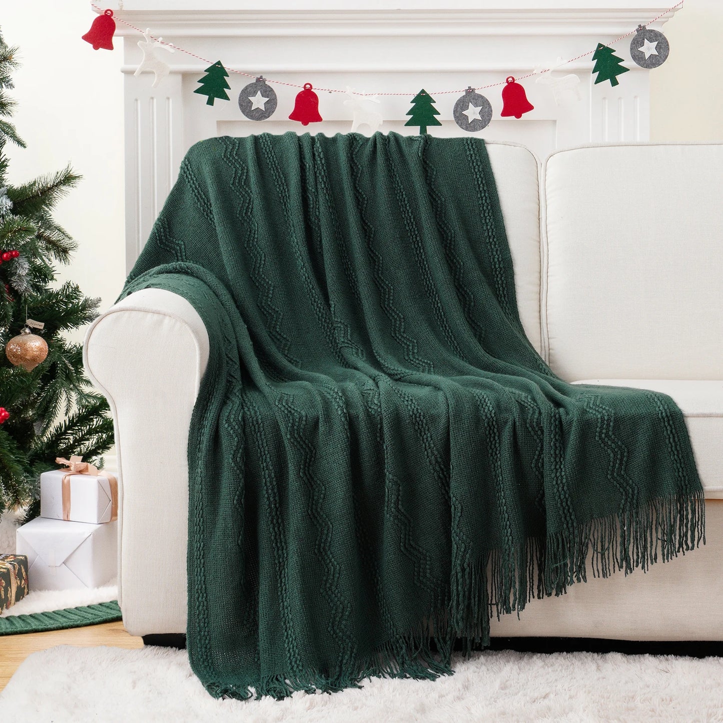 Caramel Knit Throw Blanket - Lightweight Plaid Blanket for Couch and Bed