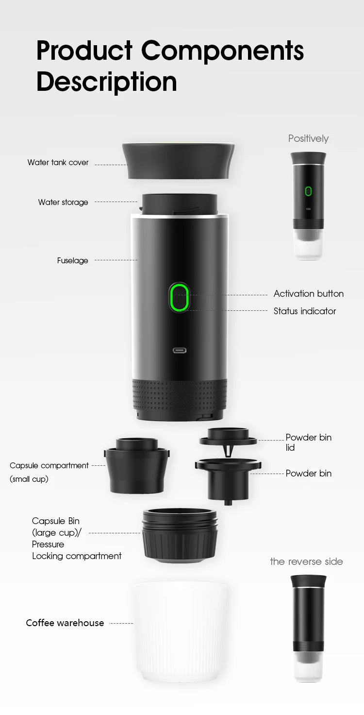 Portable Wireless Espresso Coffee Maker - 3-in-1 Travel Machine for Car Camping - ZOOMNSTORE