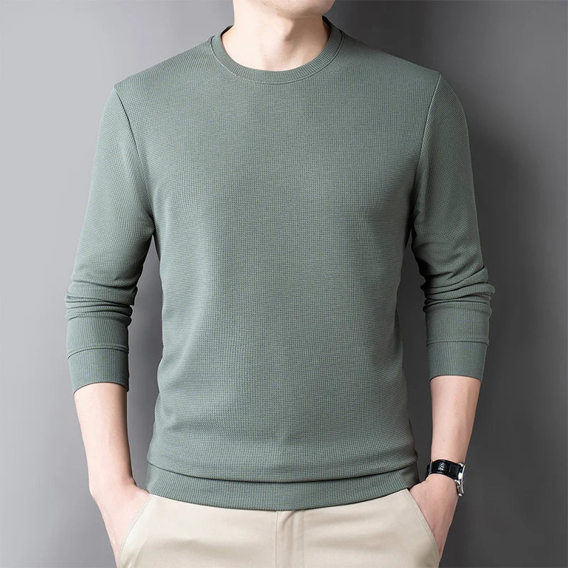 Men's Casual T-Shirt - Breathable Waffle Knit Long Sleeve Tee | Comfortable Spring Autumn Top