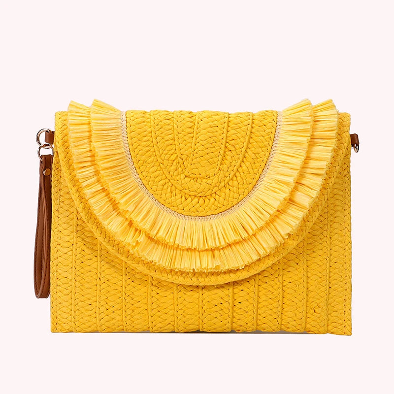 Raffia Straw Bags - Handmade Summer Crossbody Bag With Flap Closure & Tassel