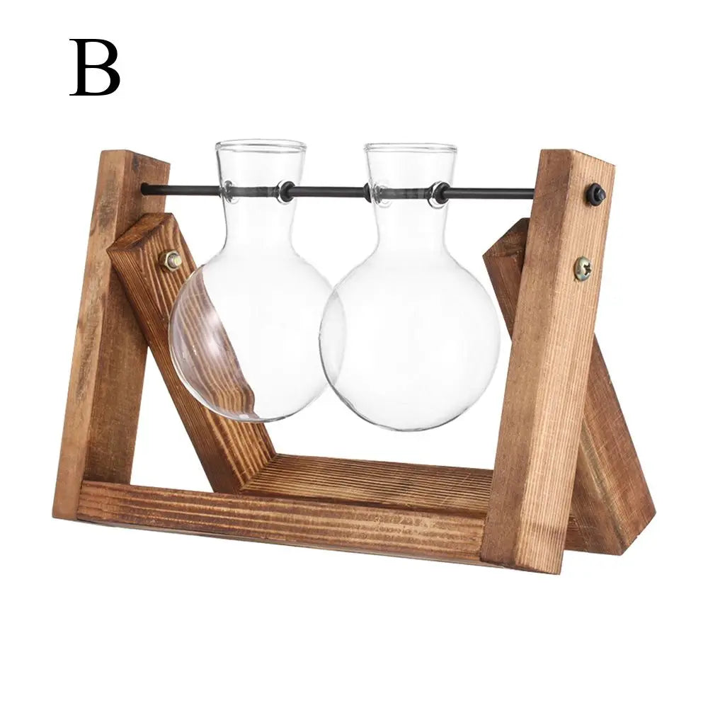 Wooden Frame Hydroponic Terrarium Planter - Glass Vases for Tabletop Decoration - ZOOMNSTORE