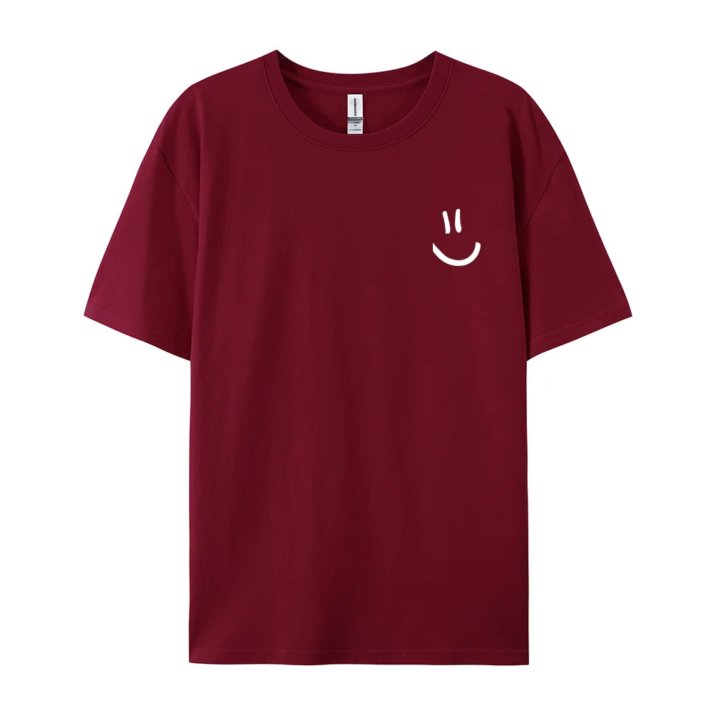 Men Graphic T Shirt - Minimalist Smile Print Cotton Tee | Breathable Summer Casual