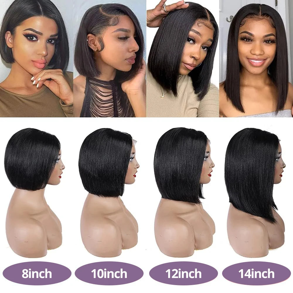 Brazilian Bob Wig - Glueless HD Lace Frontal, Short Straight Remy Human Hair