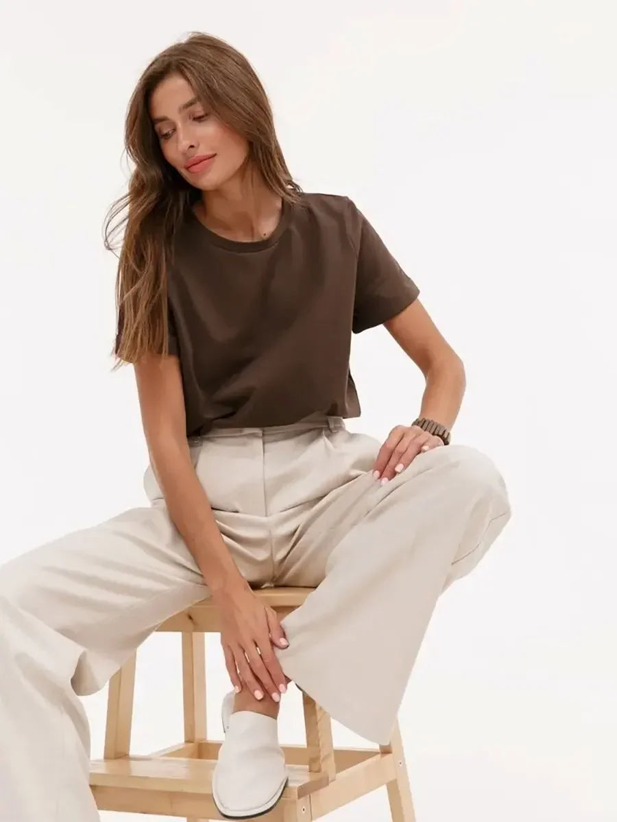 Cotton Womens T-Shirt - Summer Short Sleeve Loose Basic Top