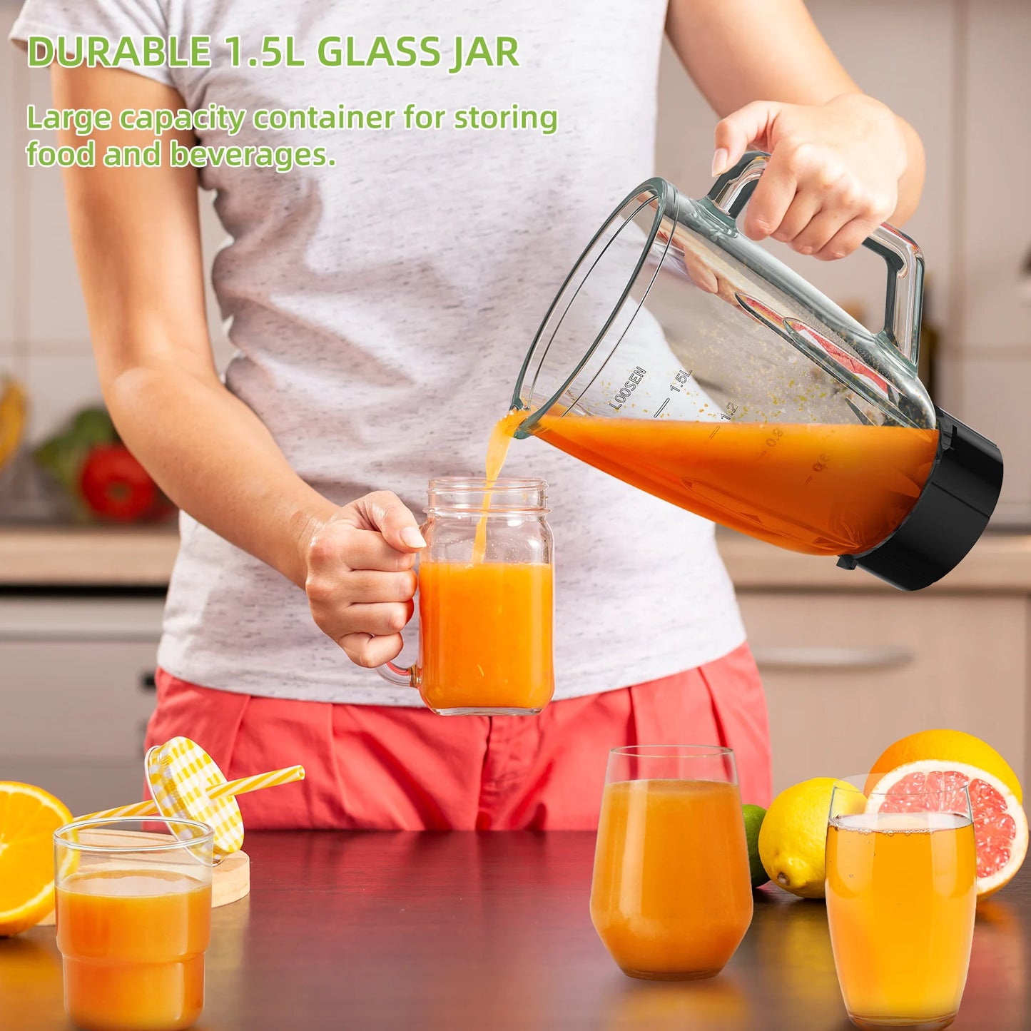 BioloMix 1300W Smoothie Blender - 15L Glass Jar for Frozen Drinks Sauces