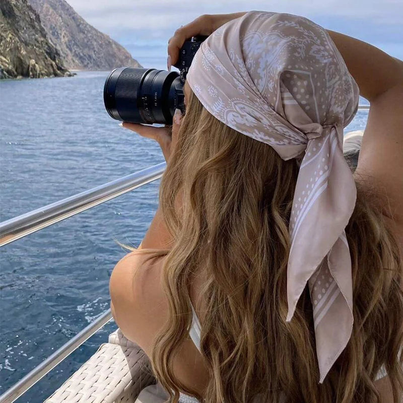 Luxury Silk Head Scarf – Women's Square Satin Foulard Bandana for Summer Fashion