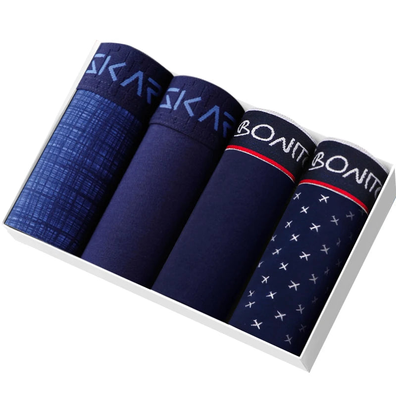 Mens Cotton Boxer Shorts - 4-Pack Underwear Set Soft and Comfortable