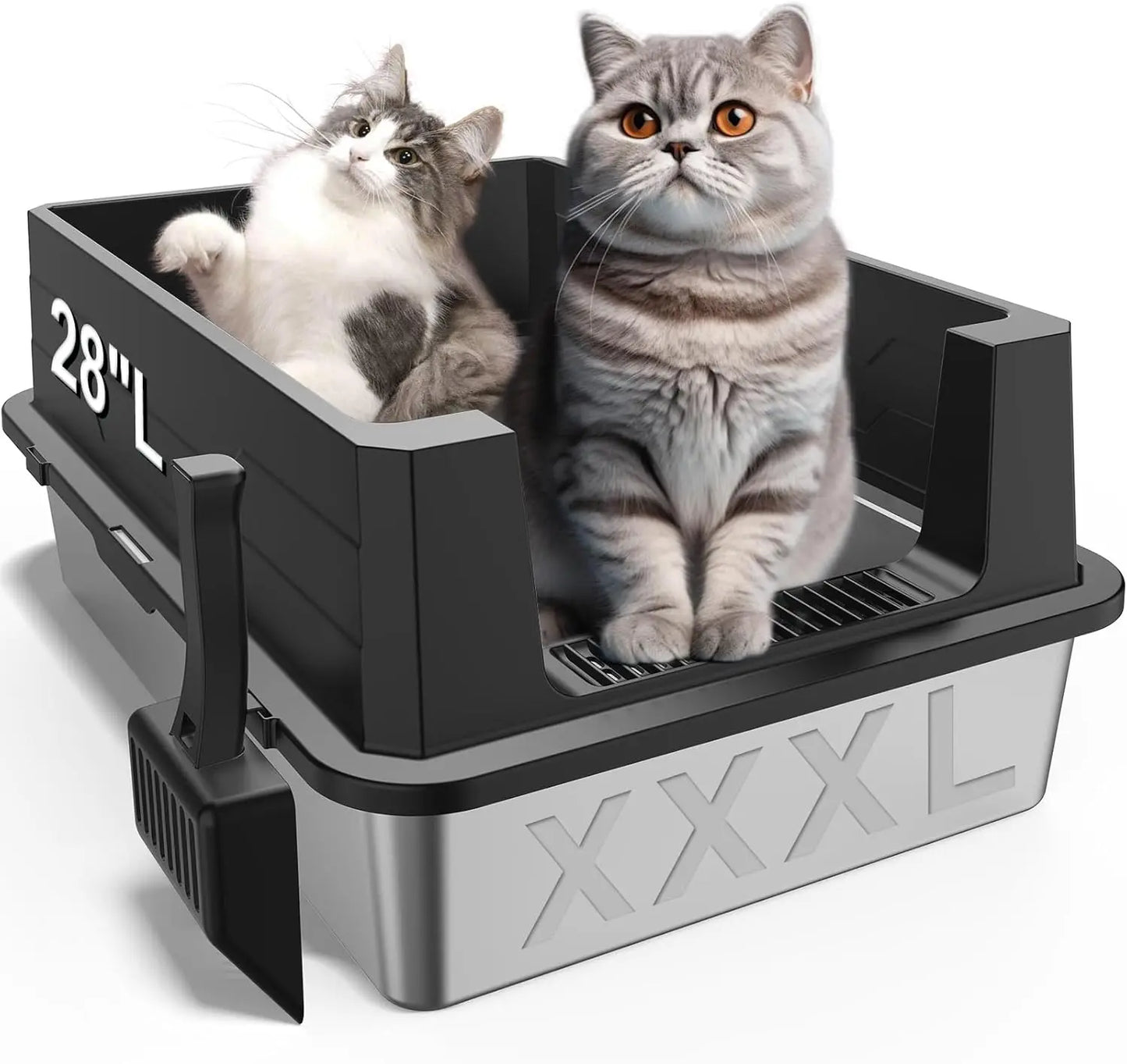XXXL Stainless Steel Litter Box - Extra Large Metal Cat Litter Box for Big Multiple Cats with High Sides - ZOOMNSTORE