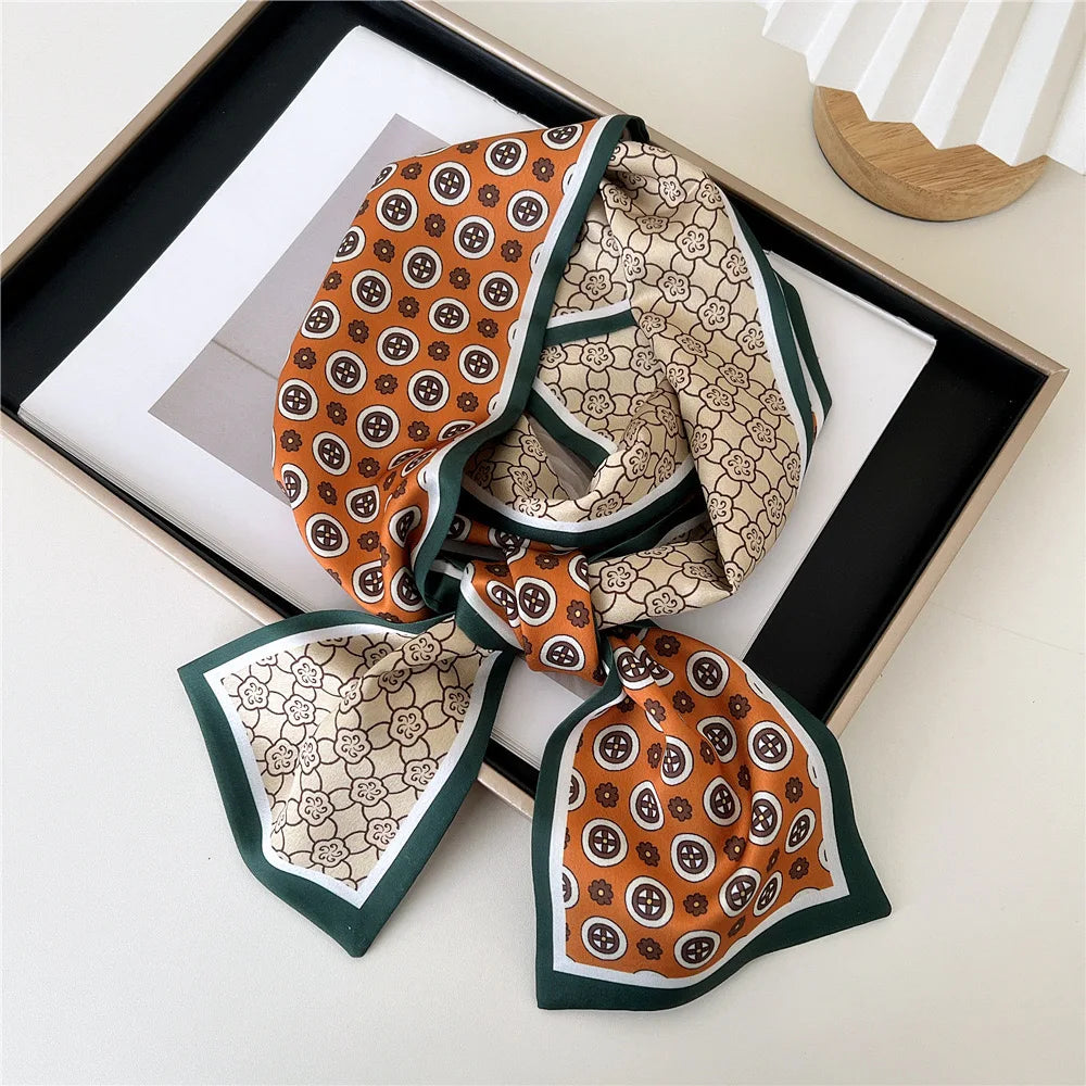 Floral Silk Scarf - Long Ribbon Neck Tie Headband for Women