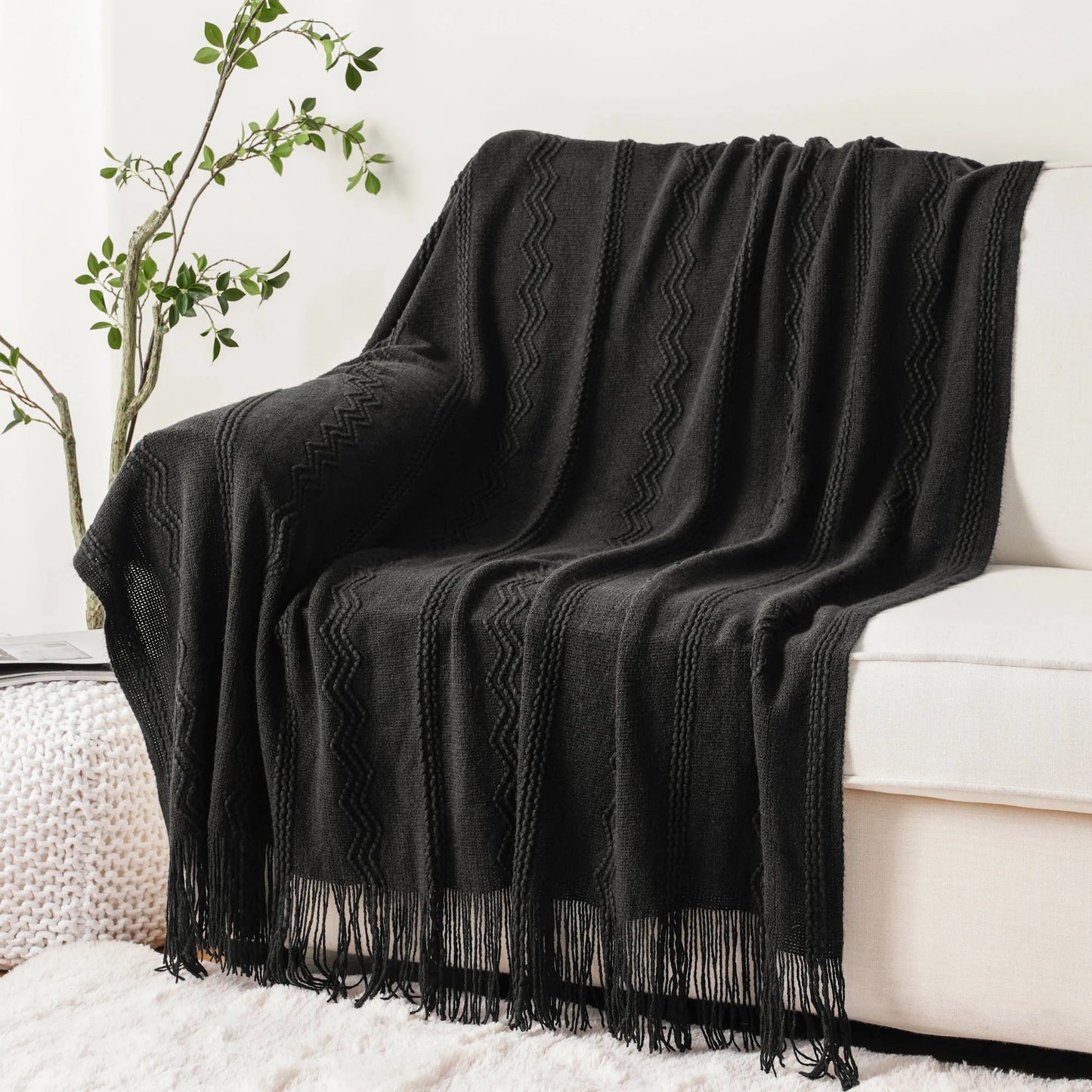 Caramel Knit Throw Blanket - Lightweight Plaid Blanket for Couch and Bed
