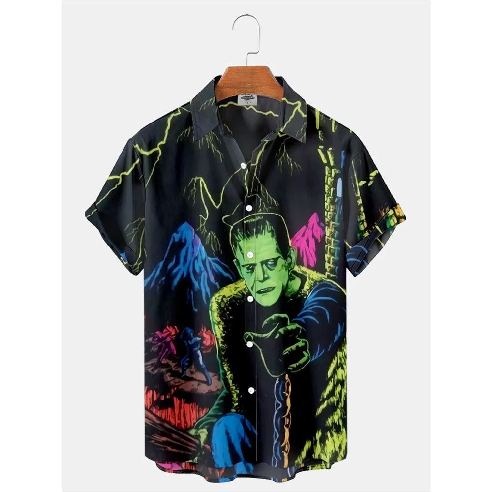 Retro Movie Character Shirt - Casual Summer Short Sleeve Hawaiian Top for Men - ZOOMNSTORE