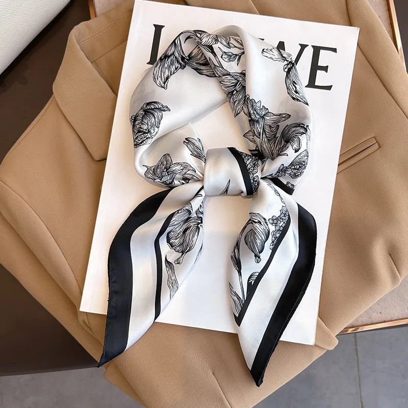 Luxury Silk Plaid Scarf - Soft Satin Neck Hair Tie for Women Foulard Hijab 2021