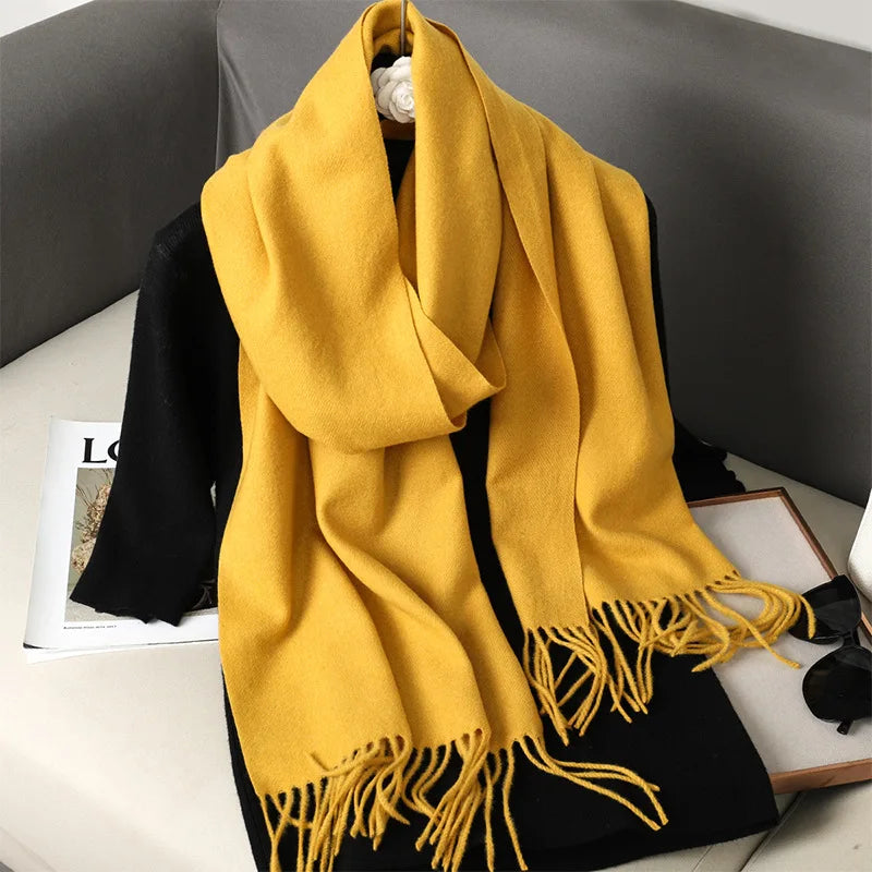62-Color Cashmere Winter Scarf - Warm Thicken Pashmina Shawl with Tassels