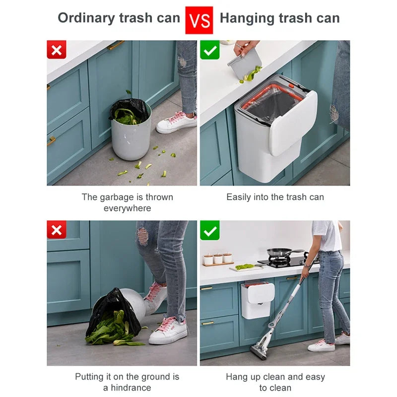 Wall Mounted Trash Can - 79L Hanging Waste Bin with Lid for Kitchen and Bathroom