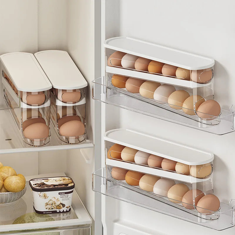 Egg Storage Box - Automatic Rolling Egg Holder Rack for Refrigerator
