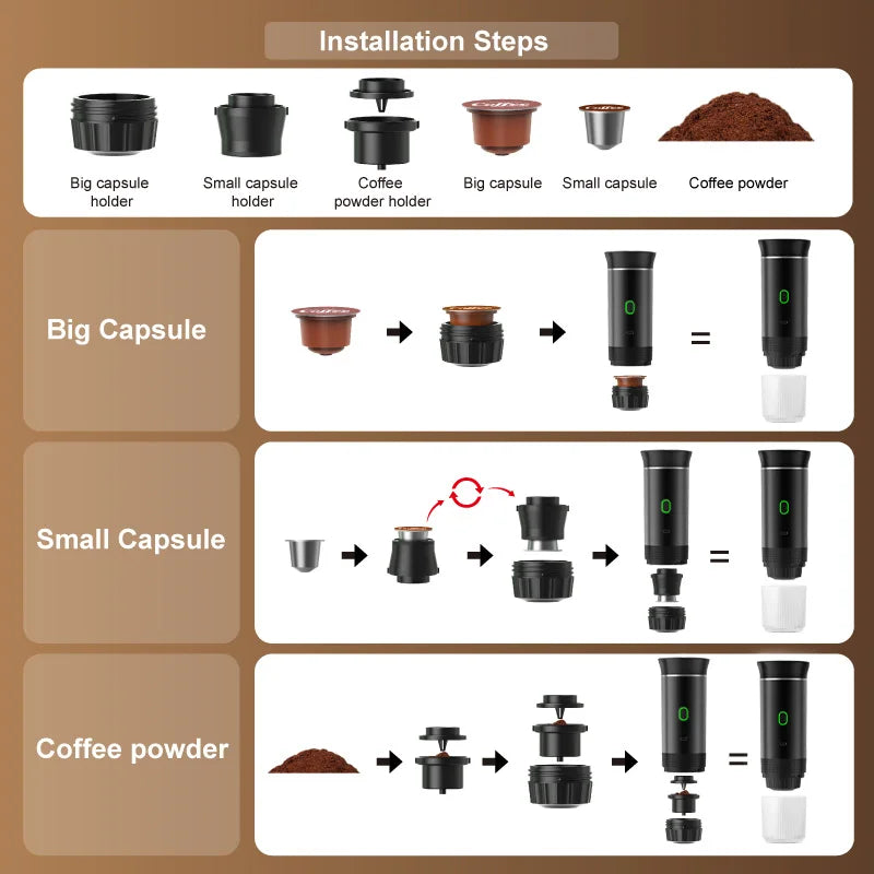 Portable Wireless Espresso Coffee Maker - 3-in-1 Travel Machine for Car Camping - ZOOMNSTORE