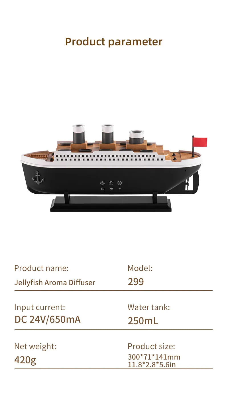 Titanic Ship Model Humidifier Essential Oil Diffuser - Colorful Jellyfish Night Light - ZOOMNSTORE