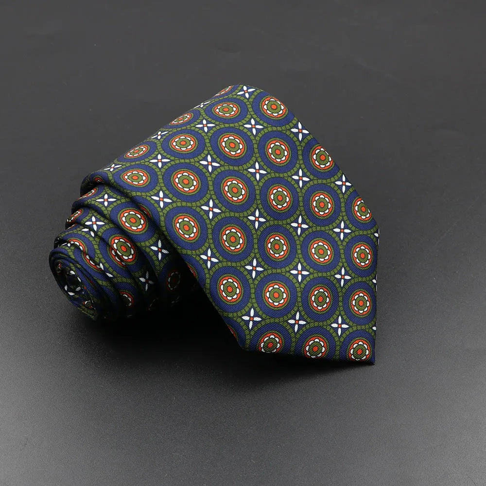 Mens Silk Tie - 75cm Soft Novelty Necktie in Blue Green Orange Floral Pattern