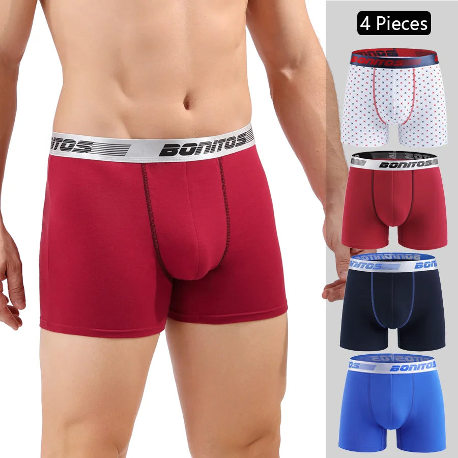 Mens Cotton Boxer Shorts - 4-Pack Underwear Set Soft and Comfortable