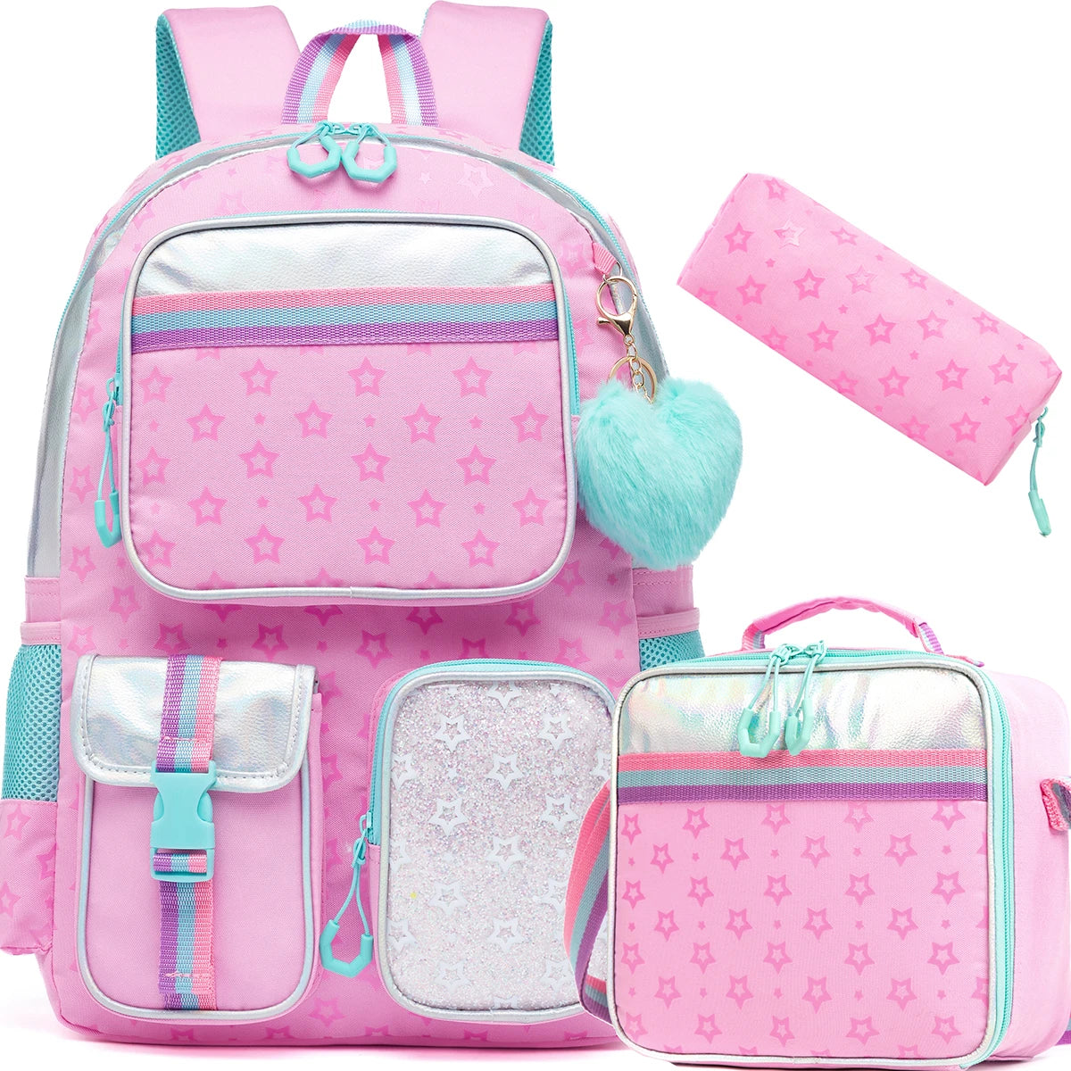 Aesthetic Girls Backpack with Lunchbox Penbag - Elementary School Bookbag - ZOOMNSTORE