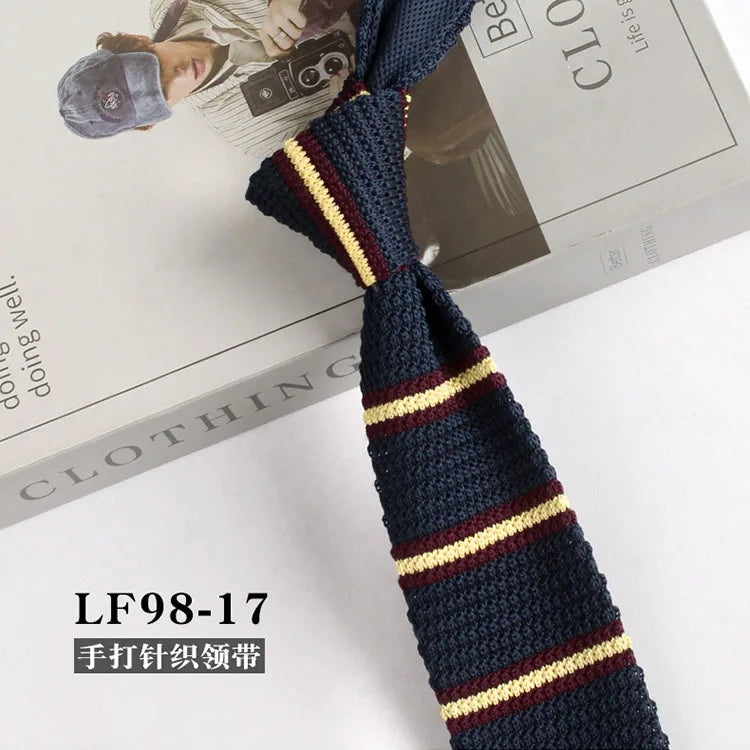 Narrow Striped Knitted Necktie for Men - Retro Korean Style Casual Cravat Accessory