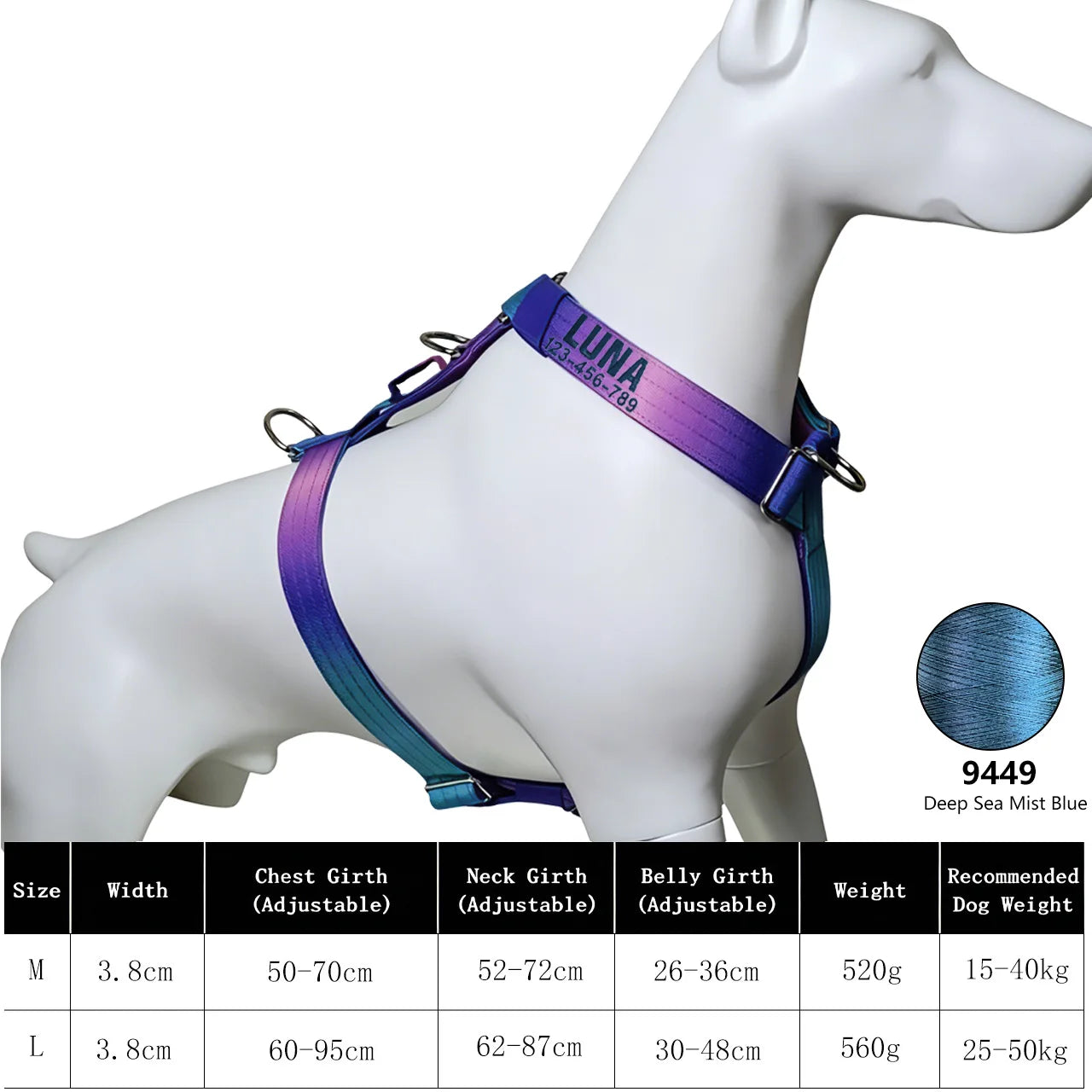 Custom Dog Harness Personalized Name Phone Gradient Knitted No Pull Adjustable Pet Vest for Small Large Dogs