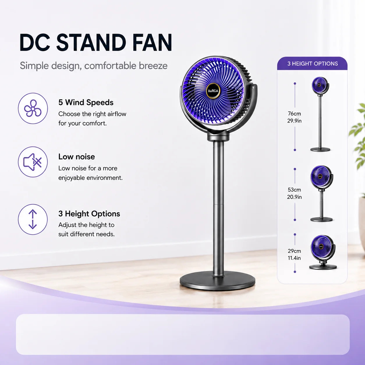 Modern 2-in-1 Floor Desk Air Circulator Fan 5 Speeds Powerful Airflow Portable USB Pedestal Fan for Home Bedroom Office
