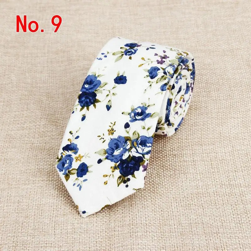 Handmade Floral Tie - Classic Mens Narrow Cotton Necktie for Weddings Casual Wear
