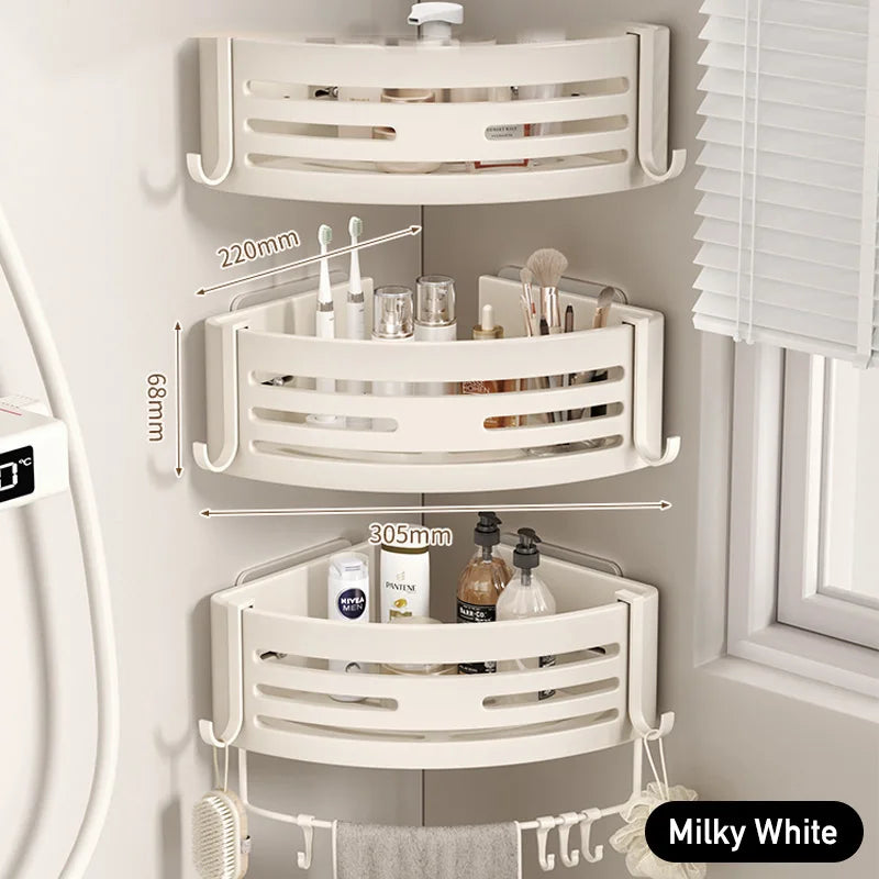 Aluminium Corner Bathroom Shelf - Self-Adhesive Towel Holder No Drill Wall-Mounted Organizer