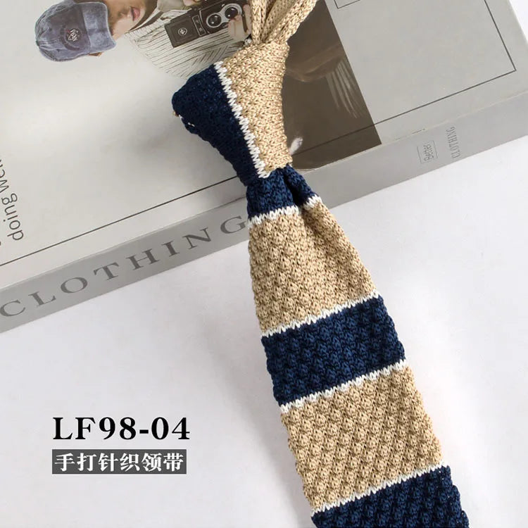 Narrow Striped Knitted Necktie for Men - Retro Korean Style Casual Cravat Accessory